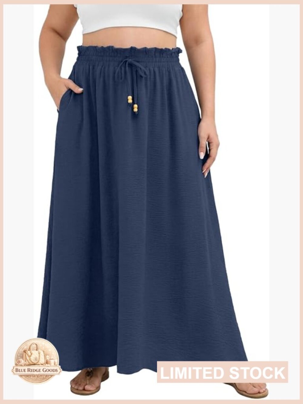 Plus Size Maxi Skirt Swing Pleated A-Line Long Elastic Waist with Pockets